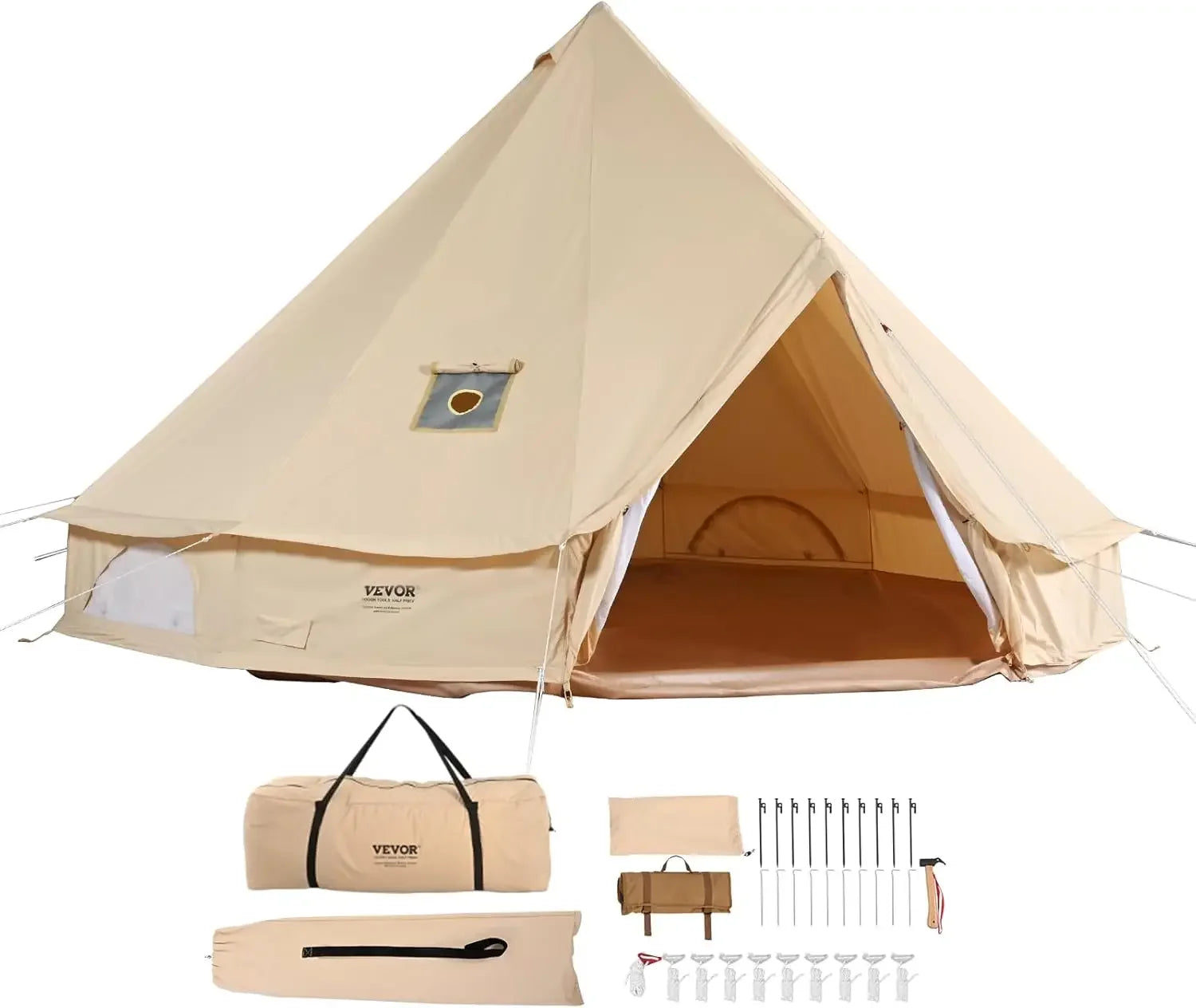 Canvas Tent Bell, Yurt 4 Seasons for Camping with Stove Jack, Breathable Holds up to 4 People, Family Camping Outdoor Hunting