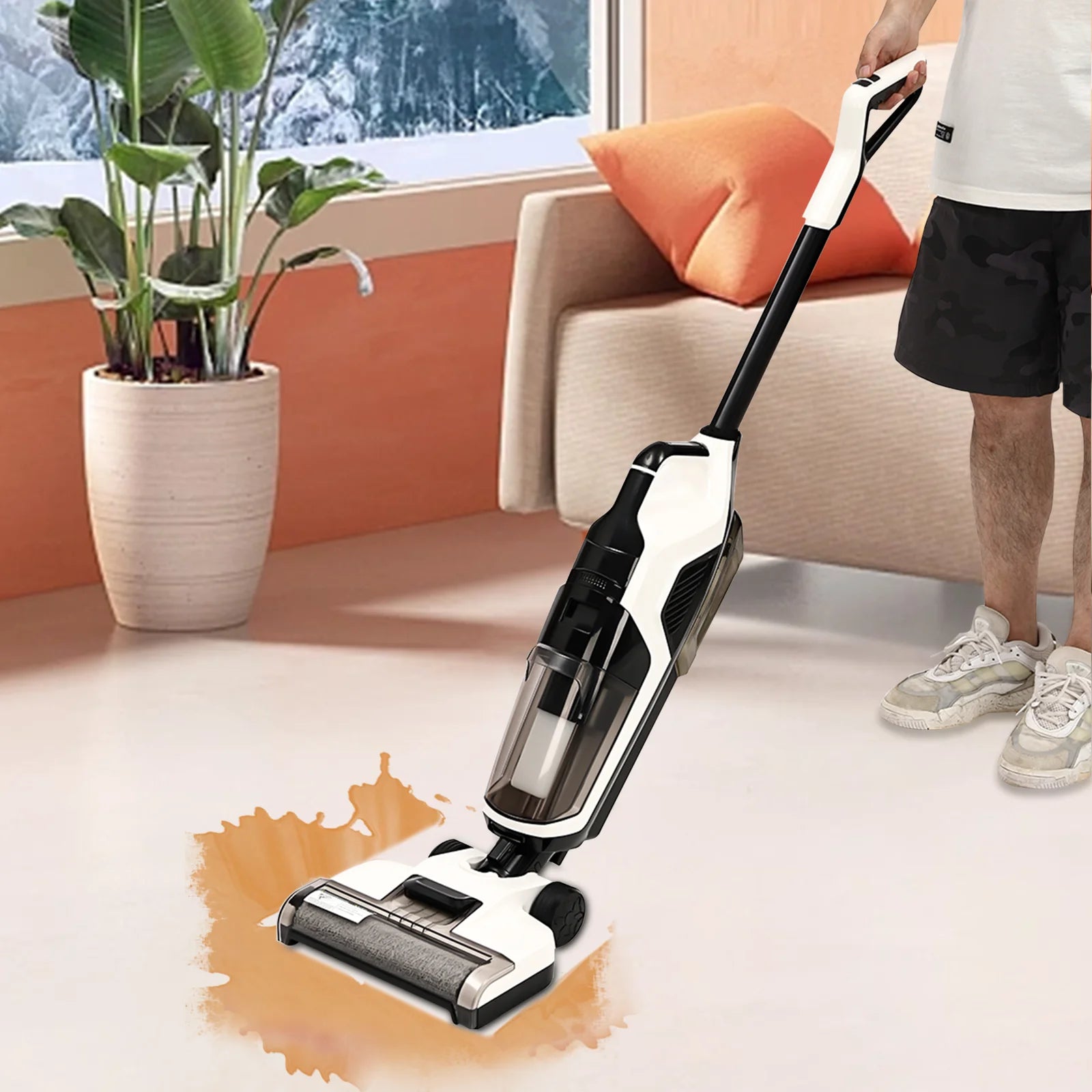 Push-Type Vacuum Cleaning Drag-Cleaning Machine 35w Duration 60min Us Plug Abs 0.8l 0.72l Tanks H13 Filte