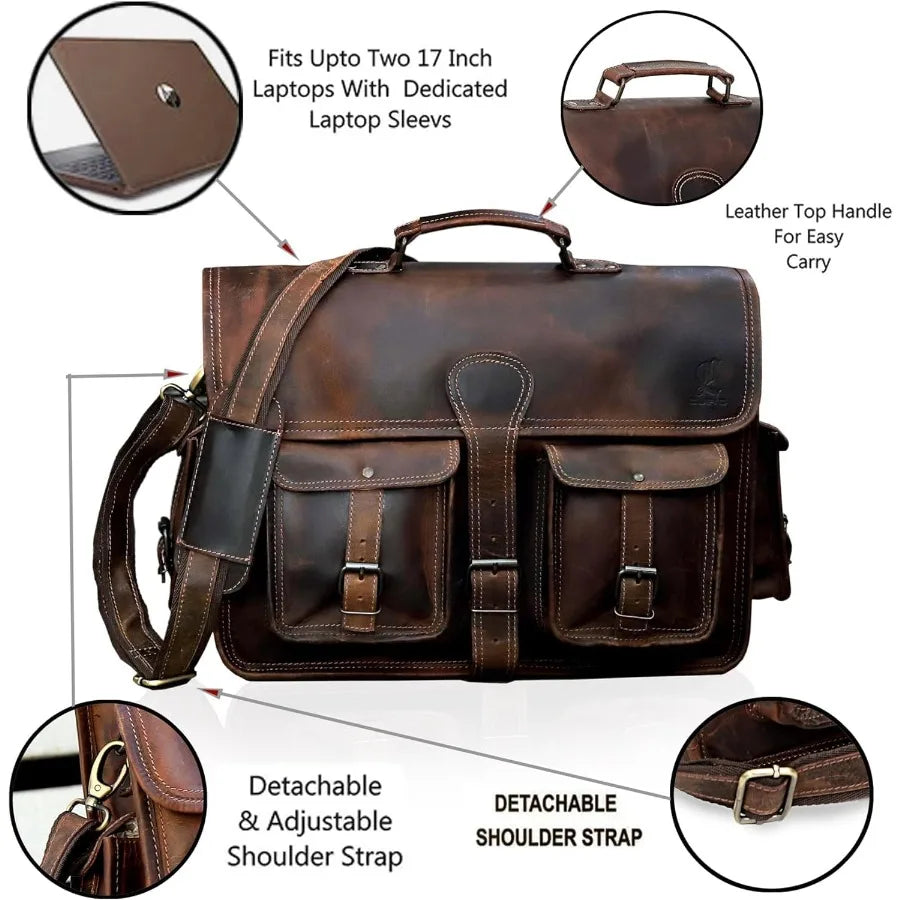 cuero Leather Messenger Bag for Men 16 Inch Laptop Crossbody Vintage Handmade Leather Shoulder Satchel Bag for Men Full Grain B