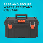 Tool Box Stackable Storage System - 3 Piece Set Small Deep Toolbox and Rolling Tote Steer Wheeled Unit Using The Ergonomic