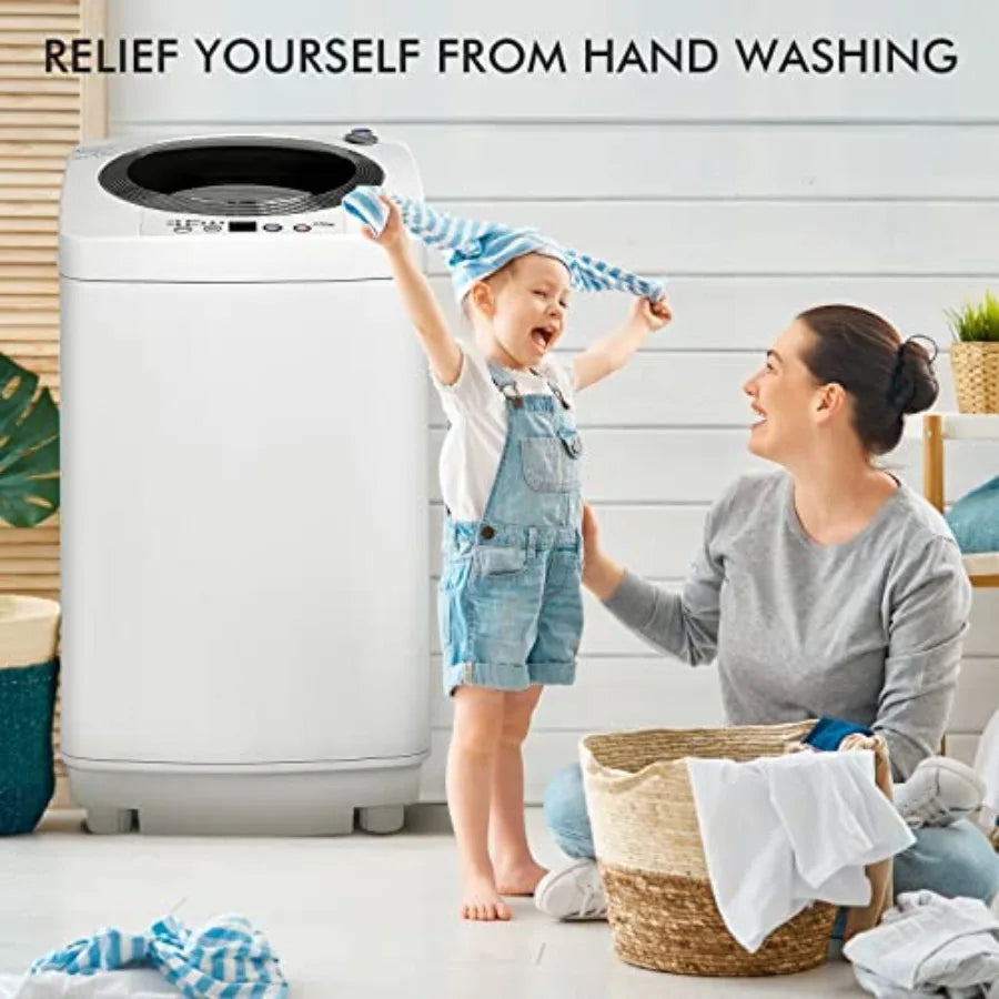 Portable Washing Machine 8Lbs Capacity Full-automatic Washer with 6 Wash Programs LED Display 3 Water Levels Compact Laundry Wa