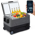 12 volt car refrigerator with movable wheels, 48 quart (45 liter) portable freezer,equipped with 12/24V DC and 110-240V AC power