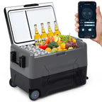 12 volt car refrigerator with movable wheels, 48 quart (45 liter) portable freezer,equipped with 12/24V DC and 110-240V AC power
