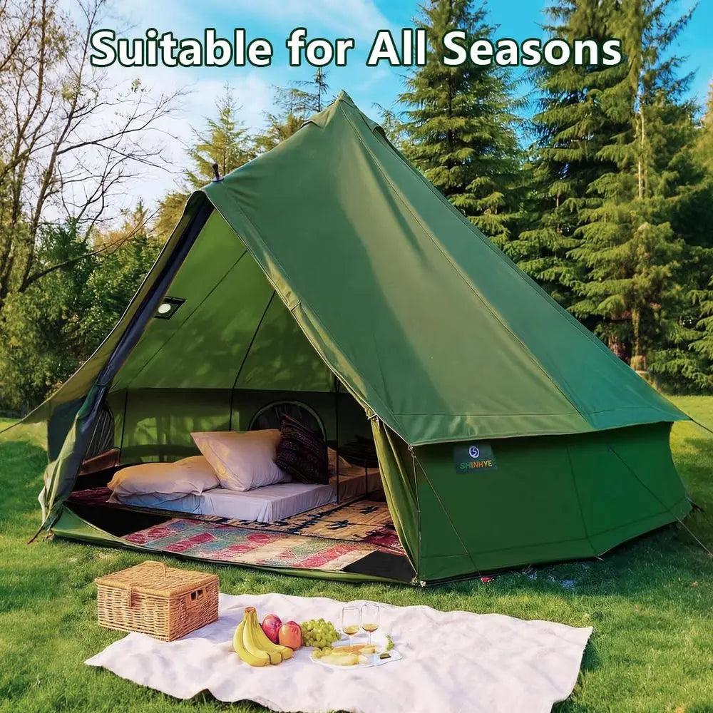 Family Outdoor Canvas Bell Yurt Tent with Stove Jack, Waterproof Luxury 4 Season Cotton Tents for Camping, Hunting, Parties, and
