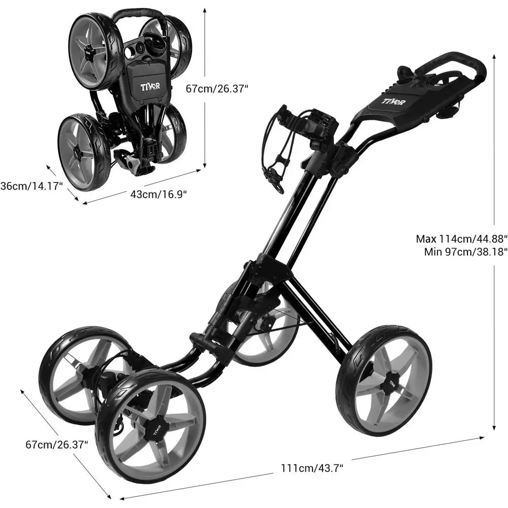 Foldable 4-Wheel Golf Trolley with Adjustable Handle, Scorecard Holder, Umbrella Mount, Foot Brake, All-Terrain Wheels for Adult