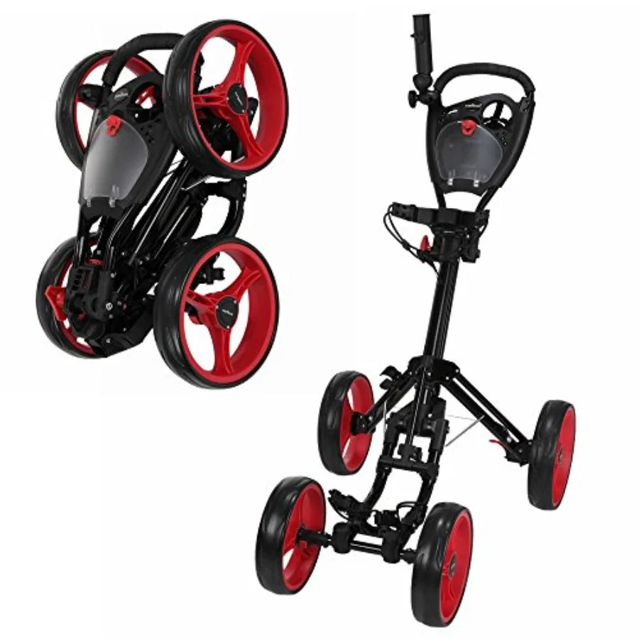 4Wheel Folding Golf Pull Push Cart for Easy Transportation on Courses Lightweight Design with Large Storage Basket and Adjustab