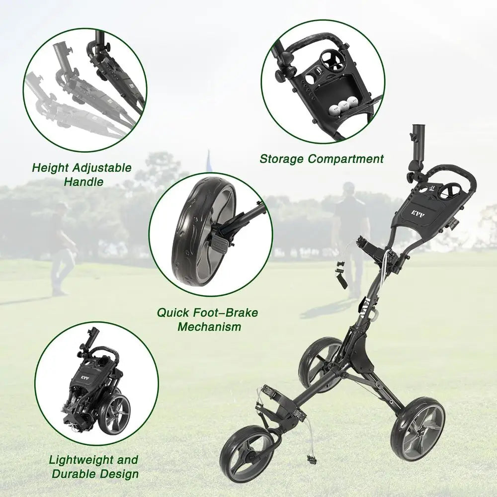 Ultra Lightweight 3-Wheel Golf Push Cart with Compact Fold and New Scorecard Holder