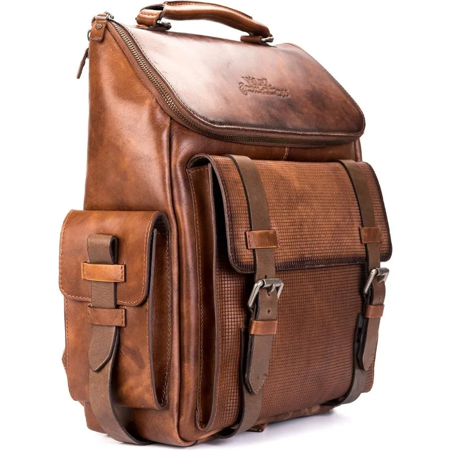 Leather Backpack for Men - 15.6 Inch Laptop Bag - Designer Bookbag - Handmade Business Casual Computer Shoulder Bags
