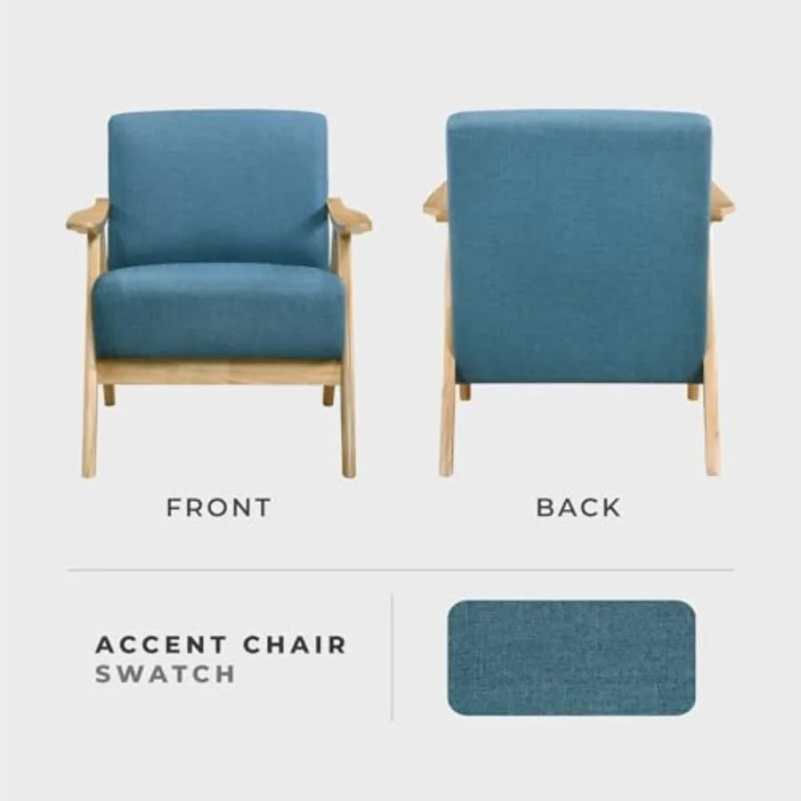 Mid Century Modern Accent Chair with Solid Wood Frame in Natural Finish Textured Fabric Living Room Lounge Arm Chair Thick and