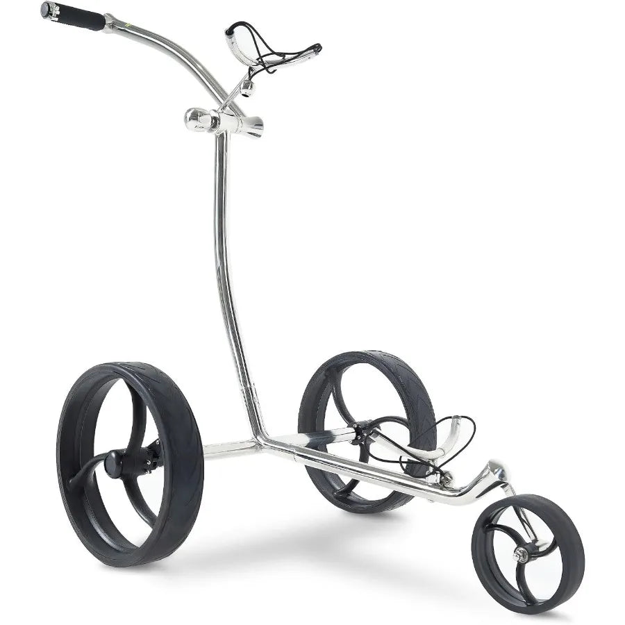 Terra Manual Golf Push Cart 3 Wheels Ultralight Ultraslim Stainless Steel Frame Green Fully Accessorized with Transport Bag