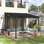 8x10 FT Wall-Mounted Lean-to Gazebo, Iron Roof Outdoor Pergola with Drainage System & Triangle Structure, Outdoor Patio Lean-to