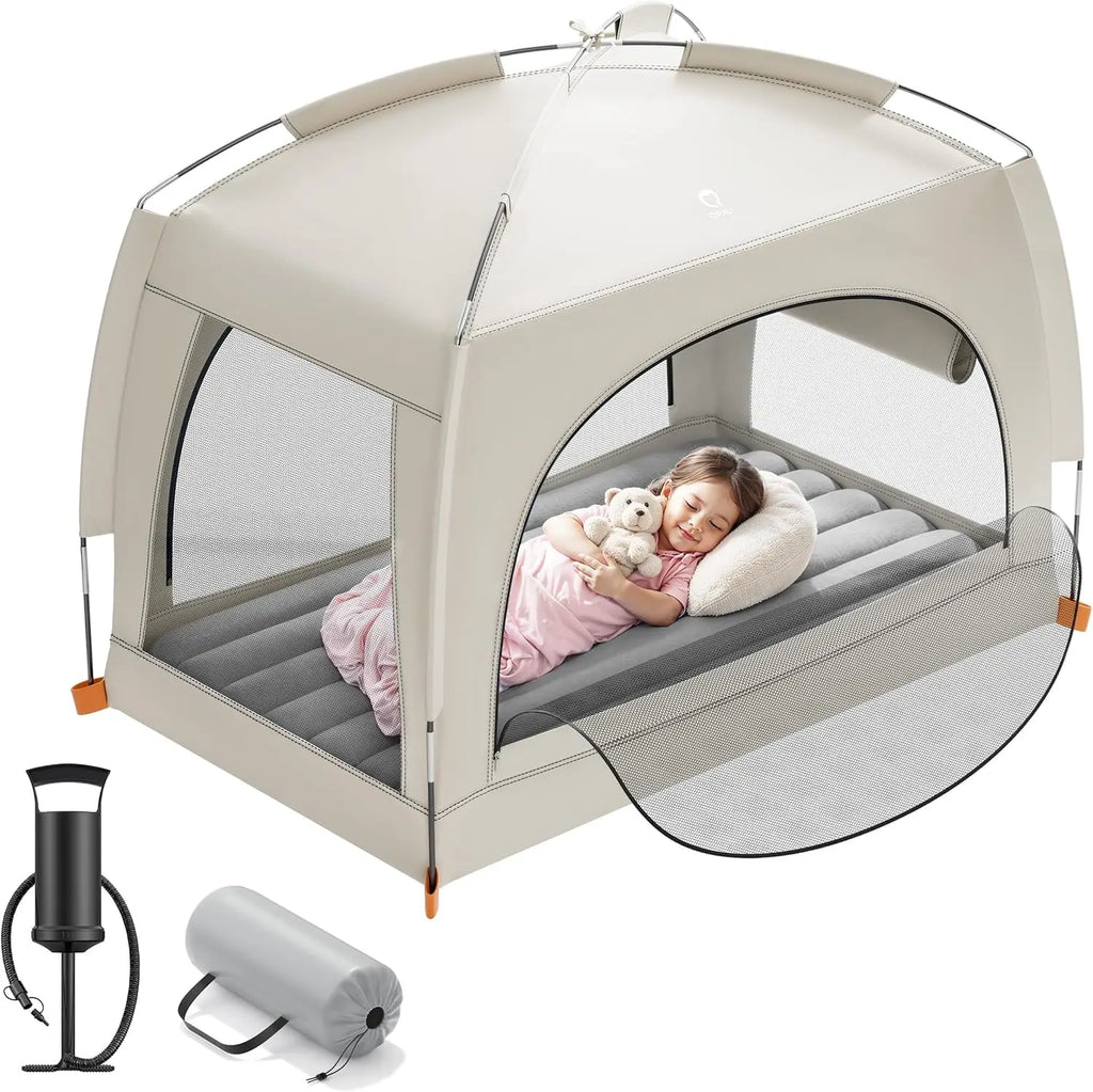 Inflatable Toddler Travel Bed with Tent - Portable Air Mattress for Kids, Indoor & Outdoor Use Ages 3+