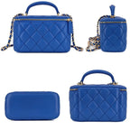 Genuine Leather Purse Quilted Crossbody Bag for Women, Mini TopHandle Shoulder Handbag w Gold Chain Strap