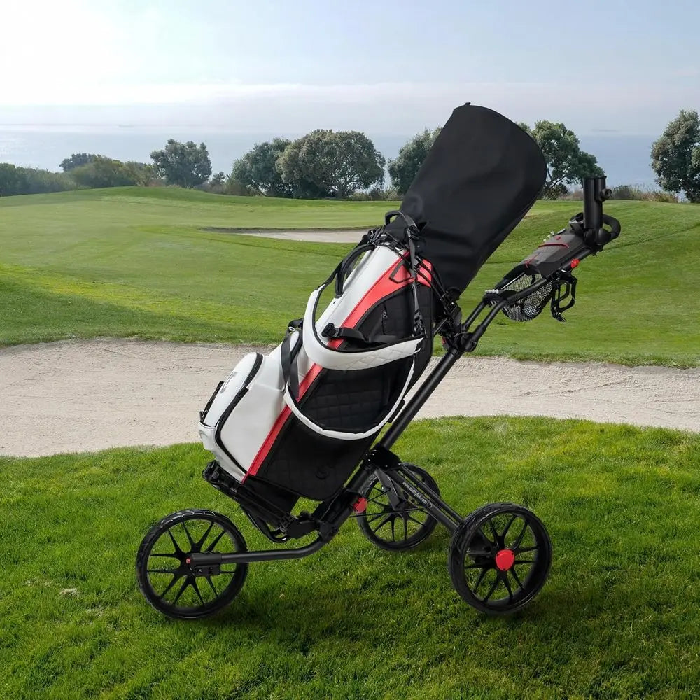 15.3 Lightweight Foldable Golf Push Cart with EVA Wheels, Foot Brake, Adjustable Handle, Umbrella and Drink Holders, Scorecard S