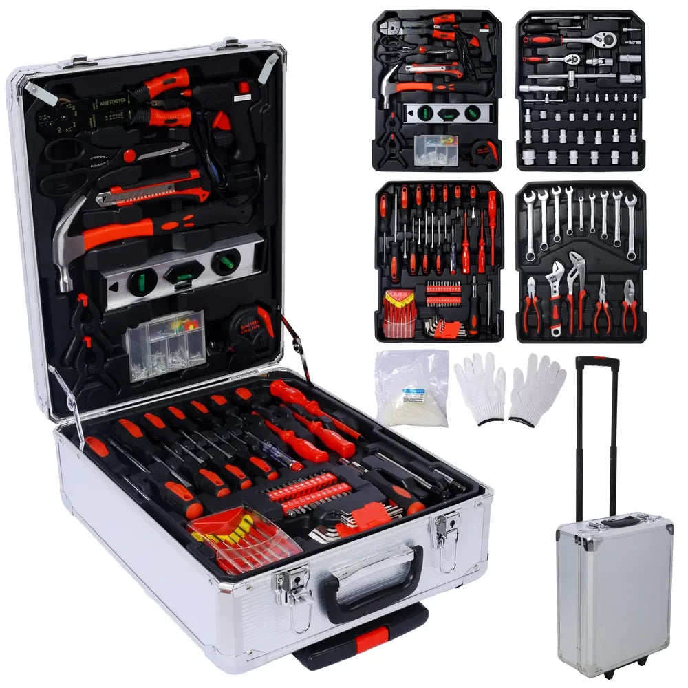 899pcs Home Repair Tool Set Kit for Men, Toolbox Storage Case with 4 Drawers, General Household Tool Kit with Rolling Tool