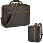 Large Full Grain Leather Briefcase Convertible Backpack For Men Business Travel Case Messenger Bag Fits 17.3" Laptop