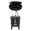 Portable Shampoo Basin with 2 Water Buckets, 30cm Deep Salon Hair Washing Sink, Adjustable Height Angle Mobile Shampoo Bowl Unit