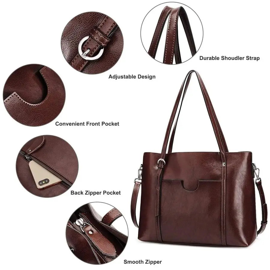 Genuine Leather Top Handle Satchel Daily Work Tote Shoulder Bag