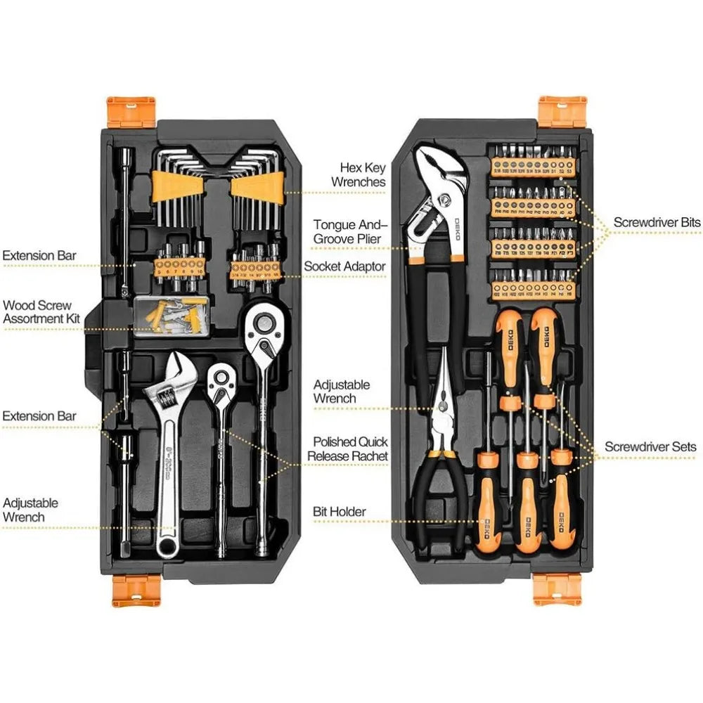 DEKOPRO 192 Piece Mechanics Tool Set Socket Wrench Set, Plastic Storage Case with Auto Repair Hand Tool Kit Wrench Tool Box Set