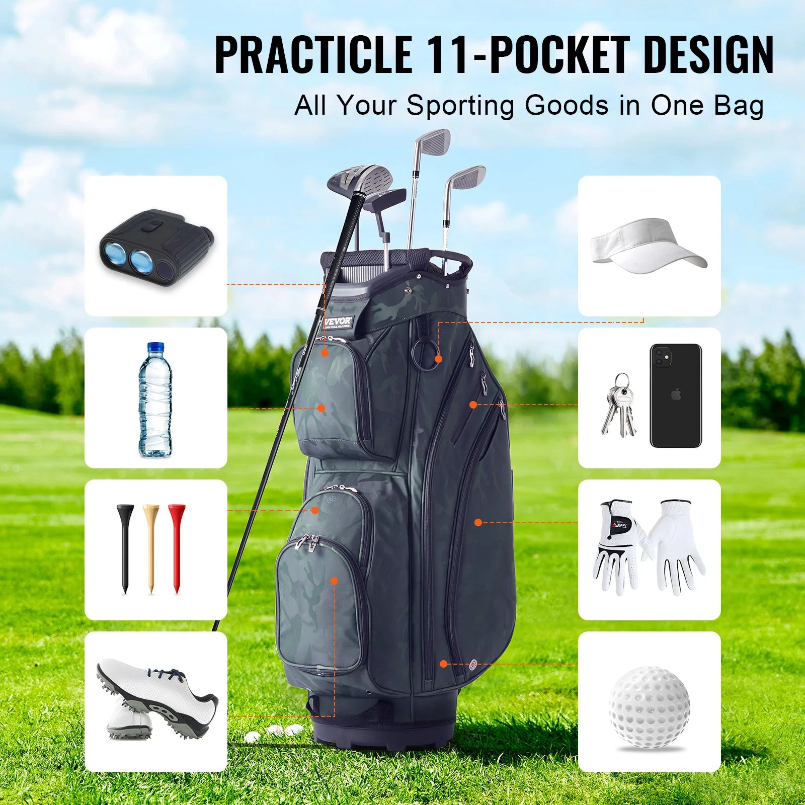 SucceBuy Golf Cart Bag with 14 Way Organizer Divider Top 36” Pockets Cart Bag Durable Golf Bags w/ Handles & Dust Cover & Straps