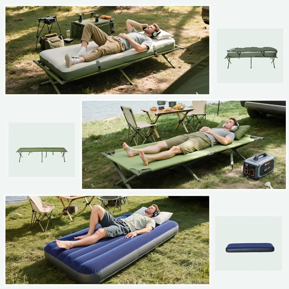Camping Tent Cot, 6-in-1 Folding Tent Cot Combo with Mattress, Pillow, Sleeping Bag, Bed Cover, Roller Carrying Bag