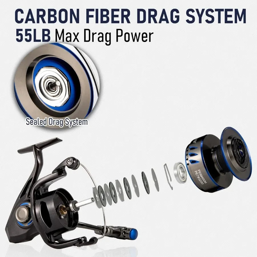 Poleax Saltwater Spinning Reel IPX6 Waterproof for Marine Fishing Braid Ready Spool with Sealed Carbon Fiber Drag System Up to
