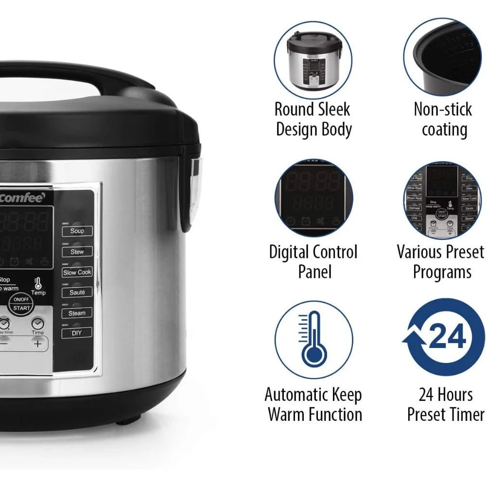 Electric rice cooker (12 digital cooking programs) (5.2Qt) with large capacity. 24-hour preset and instant insulation