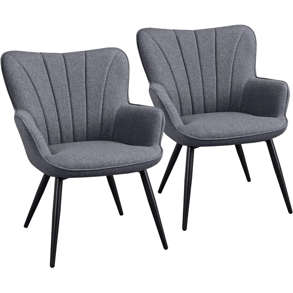 Elegant Linen Accent Chair, Modern High-Back Armchair with Metal Legs, Set of 2 for Living Spaces