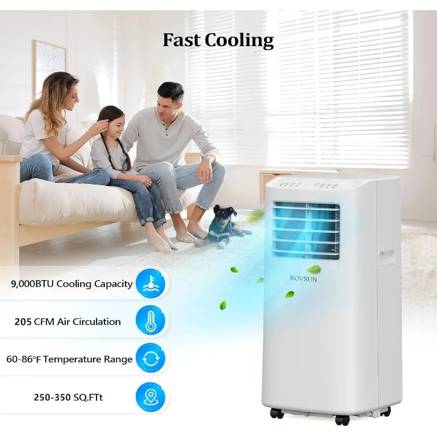 9000 BTU Portable Air Conditioner with Remote Control for Home Office and Dorm Rooms 3-in-1 Unit with Cooling Fan and Dehumidif