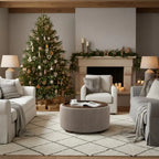 Round Storage Ottoman Coffee Table, Modern Boucle Ottoman with Lift-Off Lid and Solid Wood Legs for Living Room, Bedroom, Corner