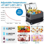 12 volt car refrigerator with movable wheels, 48 quart (45 liter) portable freezer,equipped with 12/24V DC and 110-240V AC power