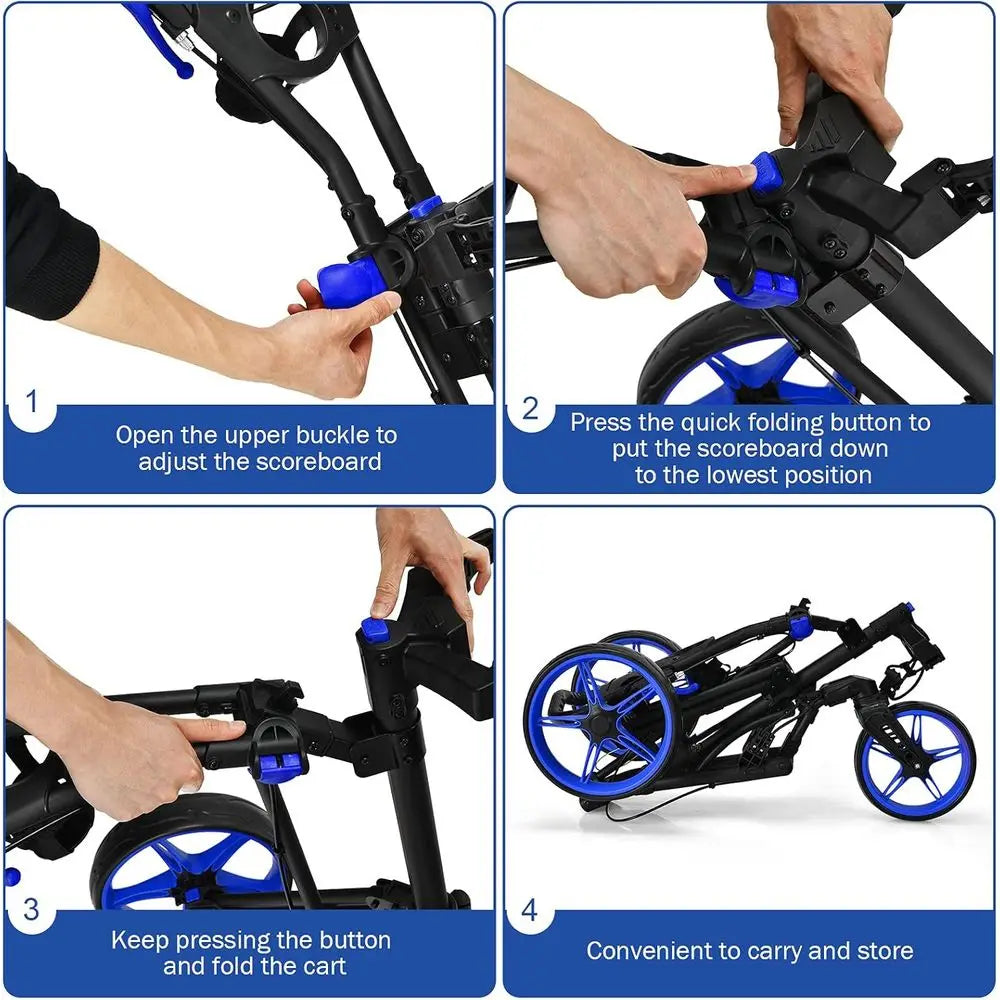 Adjustable 3-Wheel Folding Golf Trolley for Clubs with Swivel Front Wheel and Compact Design