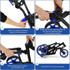 Adjustable 3-Wheel Folding Golf Trolley for Clubs with Swivel Front Wheel and Compact Design
