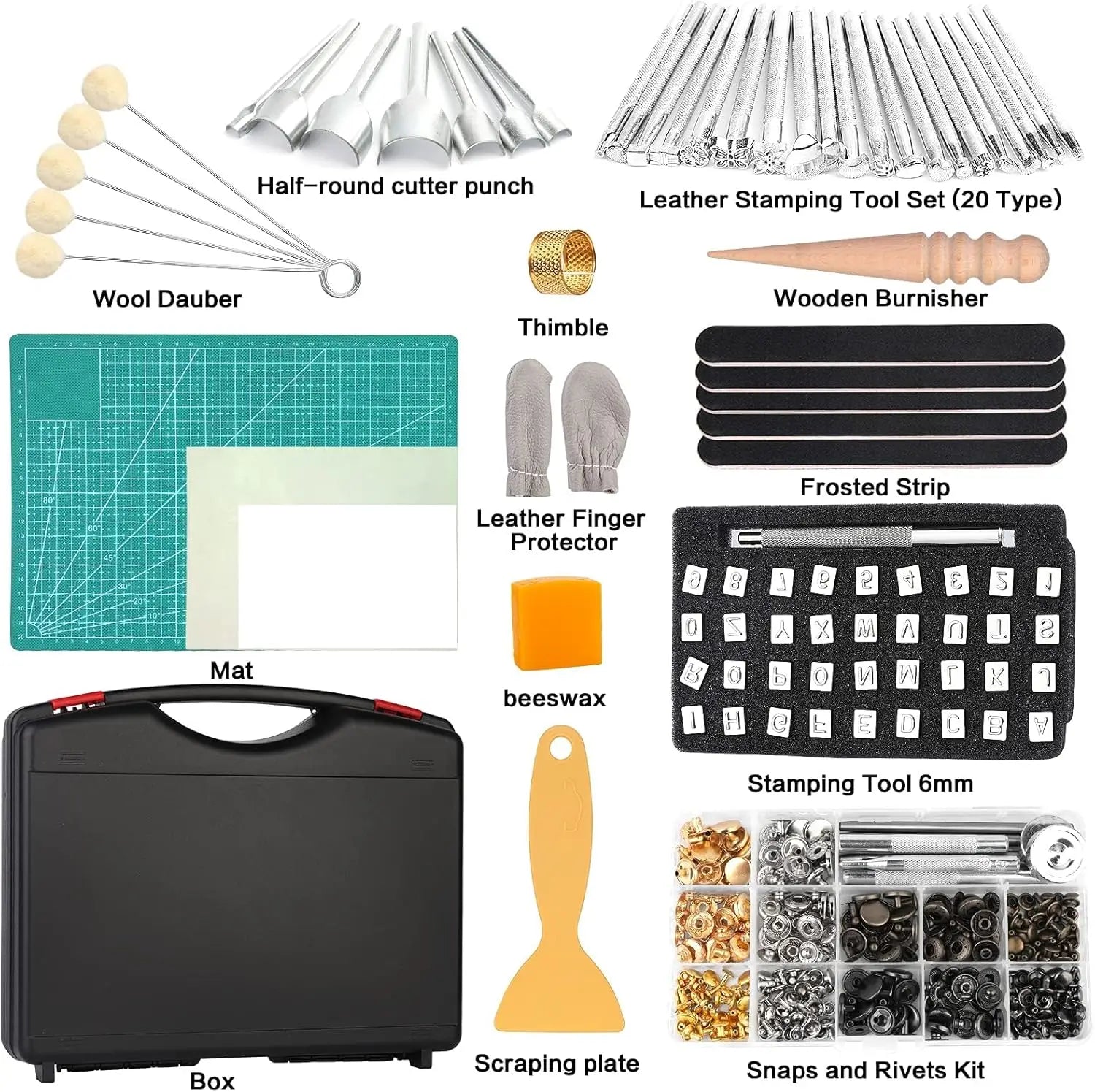 273-Piece Leather Crafting Kit with Tool Box, Cutting Mat, Stamps & Rivets for DIY Projects
