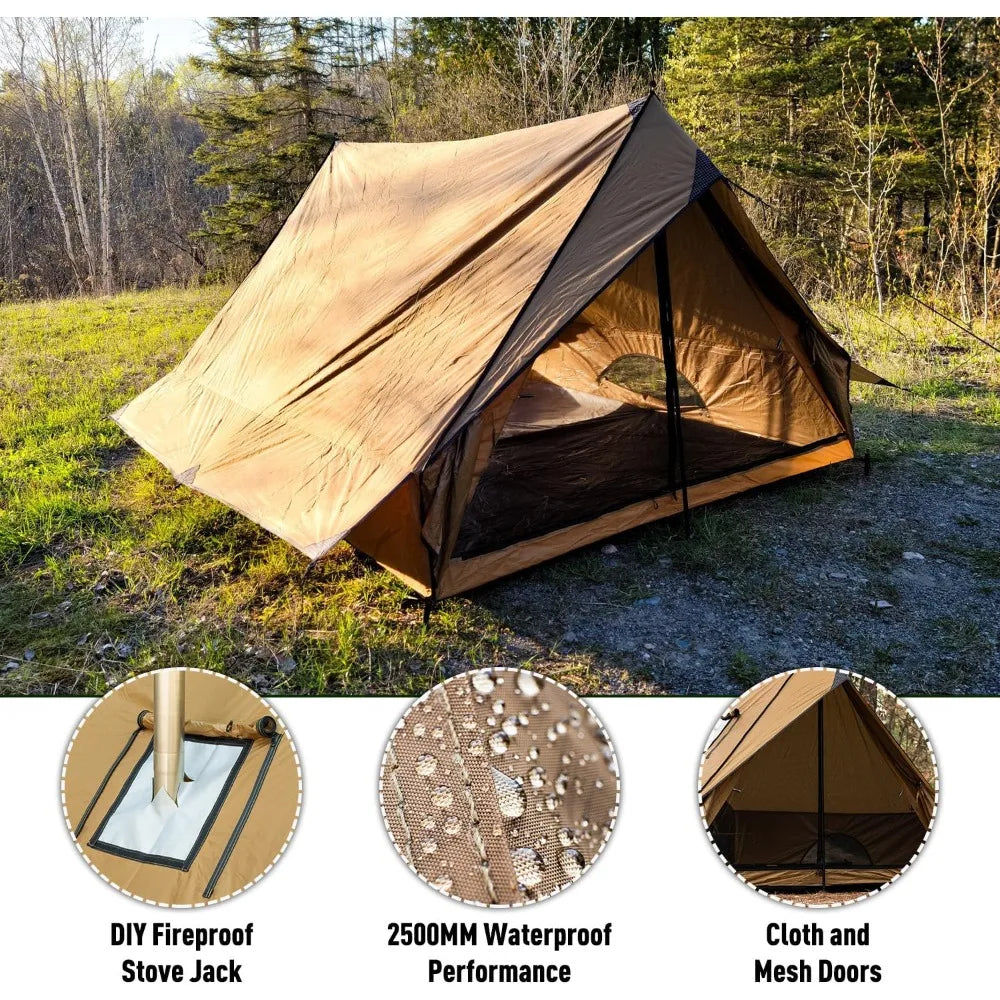 Camping Hot Tent Cabin Tent, Chalet 70 Series Portable Wall Tents with Stove Jack and Two Poles for 2-3 Person Hiking