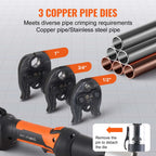 SucceBuy Pro Press Tool 18V Electric Pipe Crimping Tool for 1/2" 3/4" 1" Copper Pipes Press Tool Kit with 3 Jaws 2Pcs Battery