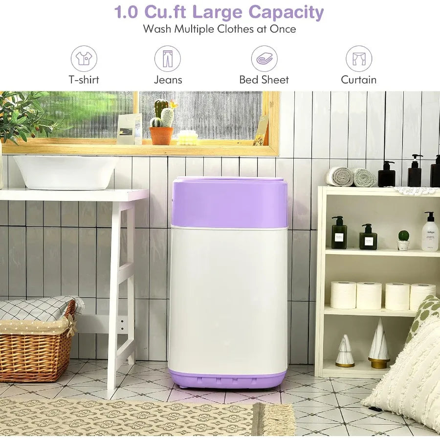 Portable Washing Machine 8 Lbs Capacity with Built-in Drain Pump Compact Full-Automatic Laundry Washer Featuring 6 Wash Program