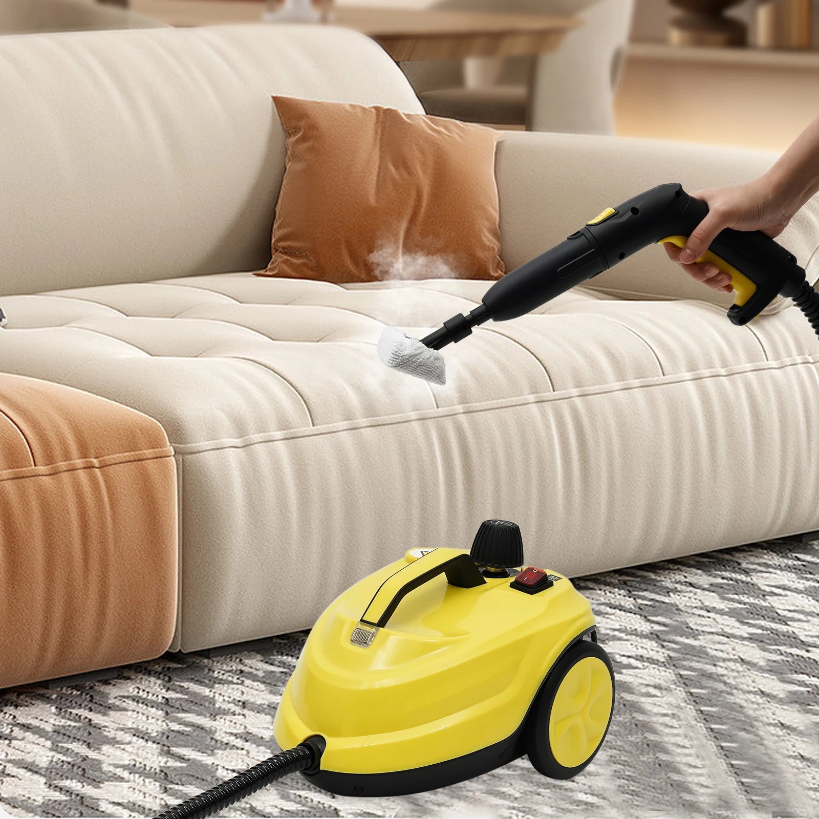 2000 W Steam Cleaner, 110 V High Pressure Steamer Handheld Steam Cleaner for Kitchens Bathrooms Car Interiors Cleaning (Yellow)