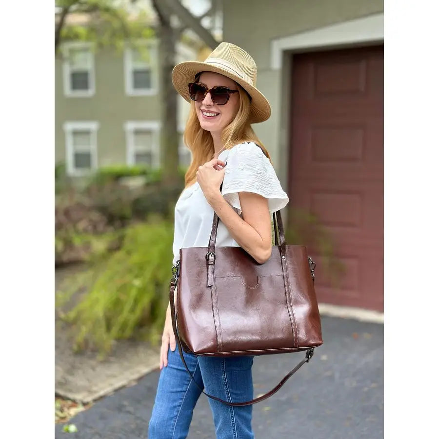 Genuine Leather Top Handle Satchel Daily Work Tote Shoulder Bag