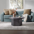 Round Coffee Table for Living Room, Mid Century Modern Fluted Center Coffee Table with Storage, 32 Circle Accent Tea Dining Tabl