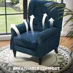 Accent Chair, High Wingback Reading Chair, Button-Tufted Upholstered Fabric Armchair with Retro Wood Legs, Living Room, Bedroom,