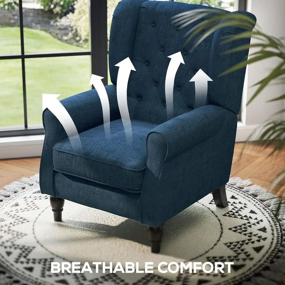 Accent Chair, High Wingback Reading Chair, Button-Tufted Upholstered Fabric Armchair with Retro Wood Legs, Living Room, Bedroom,