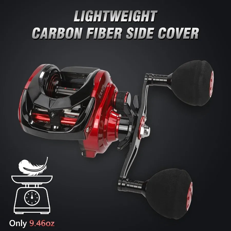 Baitcaster Reels with 6.4:1 Gear Ratio and 33 Lb Max Drag for Precision Casting in Freshwater and Saltwater Environments Featur