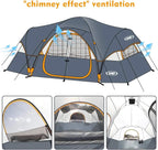 10-Person Family Camping Tent, Easy Setup, Waterproof, 2 Rooms, Large Mesh Windows for Ventilation and Star View