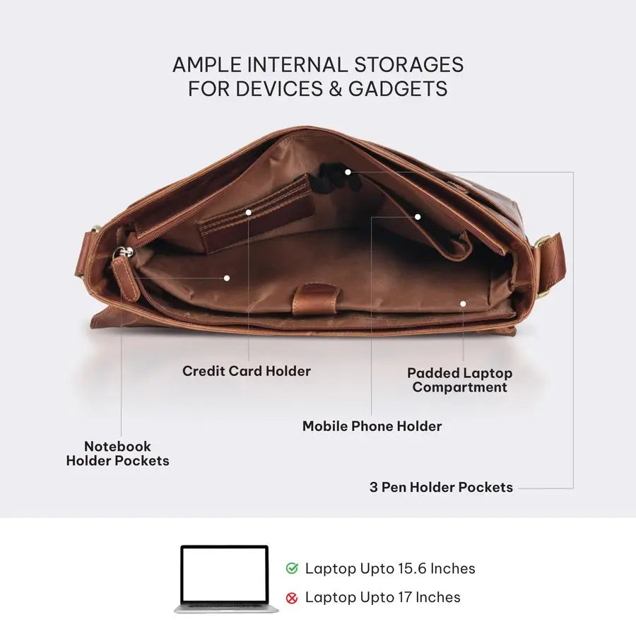 Real Genuine Leather 14 Laptop Messenger Bag Briefcase For Men amp Women