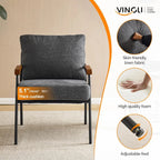 Mid-Century Modern Accent Armchiar for Small Space, Small Comfy Upholstered Leisure Reading Chair with Wood Armrest for B