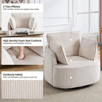360° Swivel Barrel Chair with 3 Pillows, Corduroy Accent Armchair for Living Spaces, Beige
