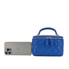 Genuine Leather Purse Quilted Crossbody Bag for Women, Mini TopHandle Shoulder Handbag w Gold Chain Strap