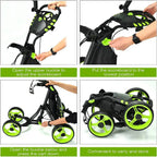 Height Adjustable Portable Golf Push Cart with Umbrella Holder Waterproof Bag Built-in Cooler Foot Brake for Easy Transport and