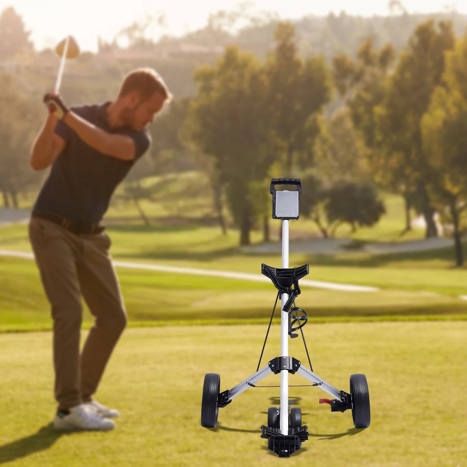 3-Wheel Golf Push Cart Lightweight Push Pull Golf Cart Trolley Sturdy Foldable Lightweight